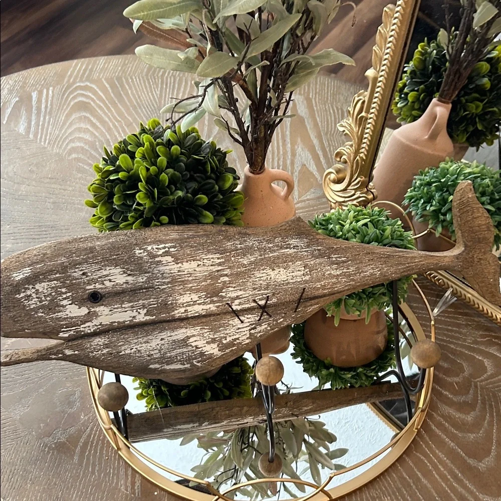 NEW! Coastal Beach Rustic Brown Wooden Whale Wall Hook Rack